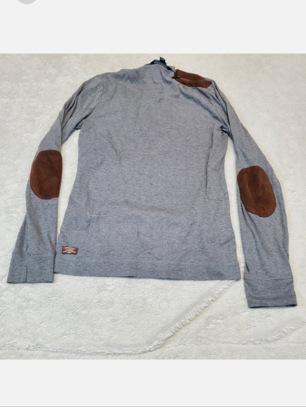 Lauren Ralph Lauren Gray Brown Elbow Patch Jersey Top Women Large Academia Cozy